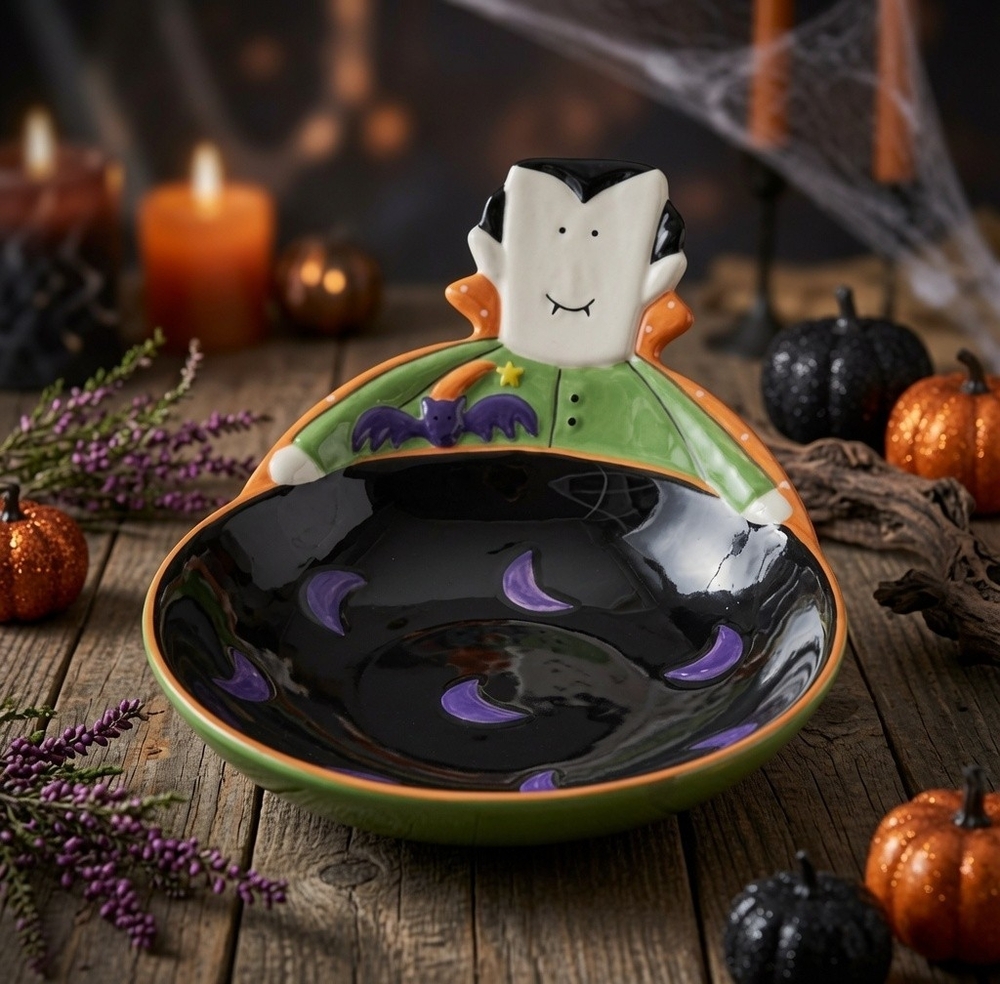 Vintage Sonoma Home Goods Halloween Round Bowl 5.5" Hand-Painted Pottery EXC